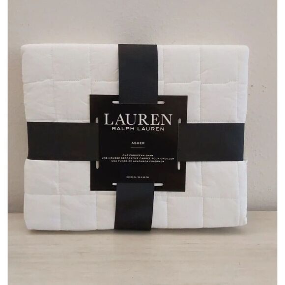 Ralph Lauren ASHER Cotton WHITE Quilted European Euro Sham w/Polyester Fiberfill